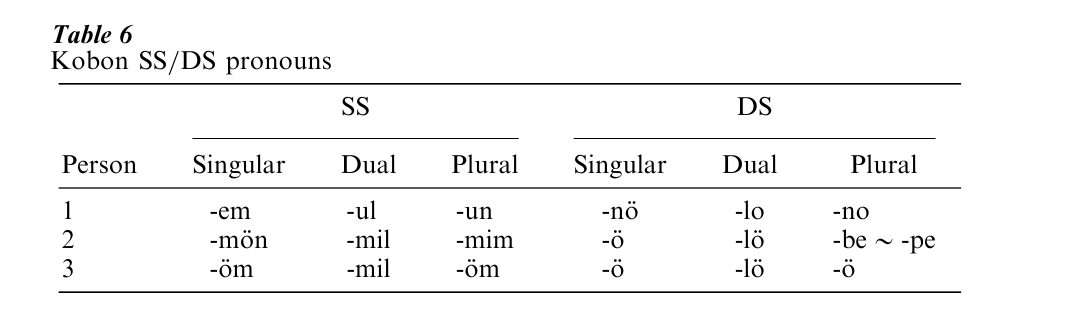 Pronouns Research Paper Table 6
